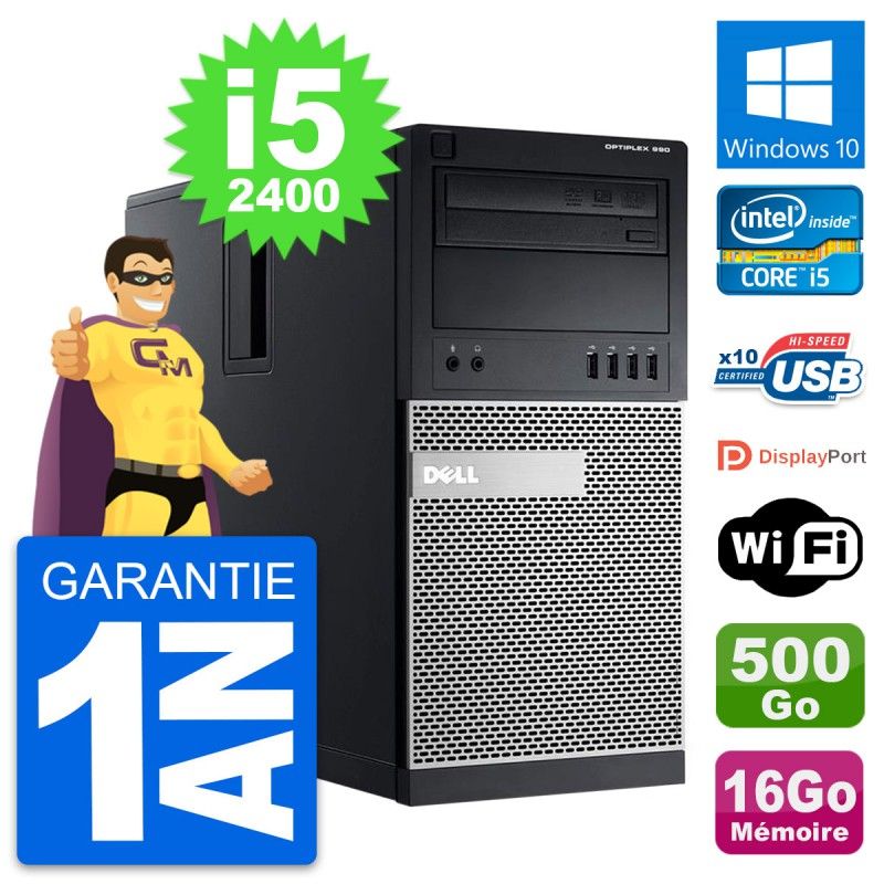 Dell OptiPlex 990 Desktop PC - Intel i5-2400, 16GB RAM, 500GB HDD, Windows 10, WiFi