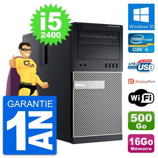PC de escritorio Dell OptiPlex 990 - Procesador Intel i5-2400, 16GB de RAM, 500GB HDD, Windows 10, WiFi