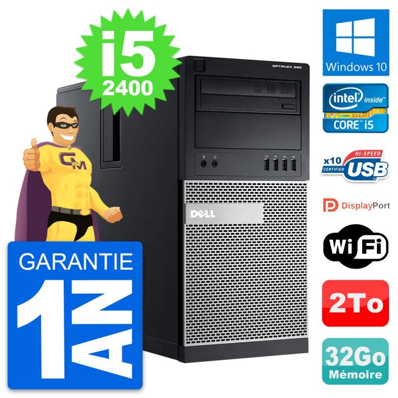 Dell OptiPlex 990 Desktop PC - Intel i5-2400, 32GB RAM, 2TB Hard Drive, Windows 10, WiFi