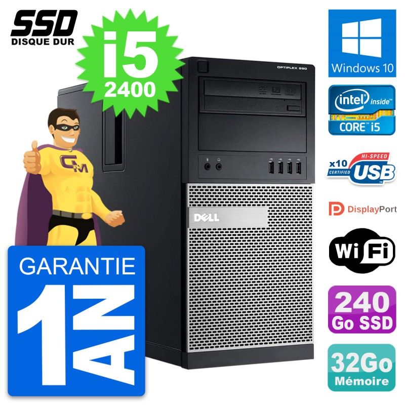 Ordinateur de bureau Dell OptiPlex 990 - Processeur Intel Core i5-2400, 32 Go de RAM, 240 Go SSD, Windows 10, Wi-Fi