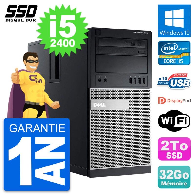 PC de escritorio Dell OptiPlex 990 - Procesador Intel Core i5-2400, 32GB de RAM, 2TB SSD, Windows 10, WiFi