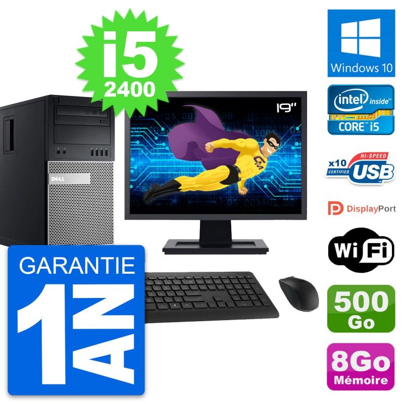 Dell OptiPlex 990 Desktop Computer - 19" Screen, Intel i5-2400, 8GB RAM, 500GB HDD, Windows 10, WiFi
