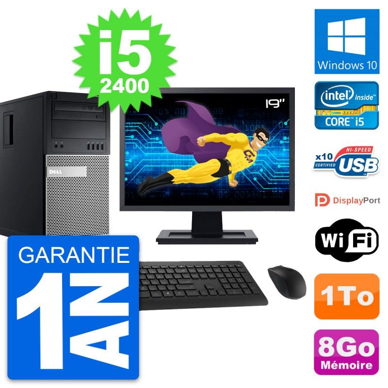Dell OptiPlex 990 Desktop PC - 19" Screen, Intel i5-2400, 8GB RAM, 1TB HDD, Windows 10, WiFi