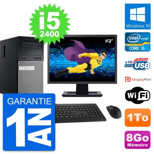 PC de escritorio Dell OptiPlex 990 - Pantalla de 19', Intel i5-2400, 8 GB RAM, 1 TB HDD, Windows 10, WiFi
