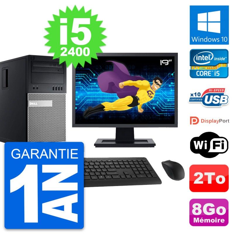 Dell OptiPlex 990 Desktop Computer, 19" Screen, Intel i5-2400, 8GB RAM, 2TB Hard Drive, Windows 10, WiFi