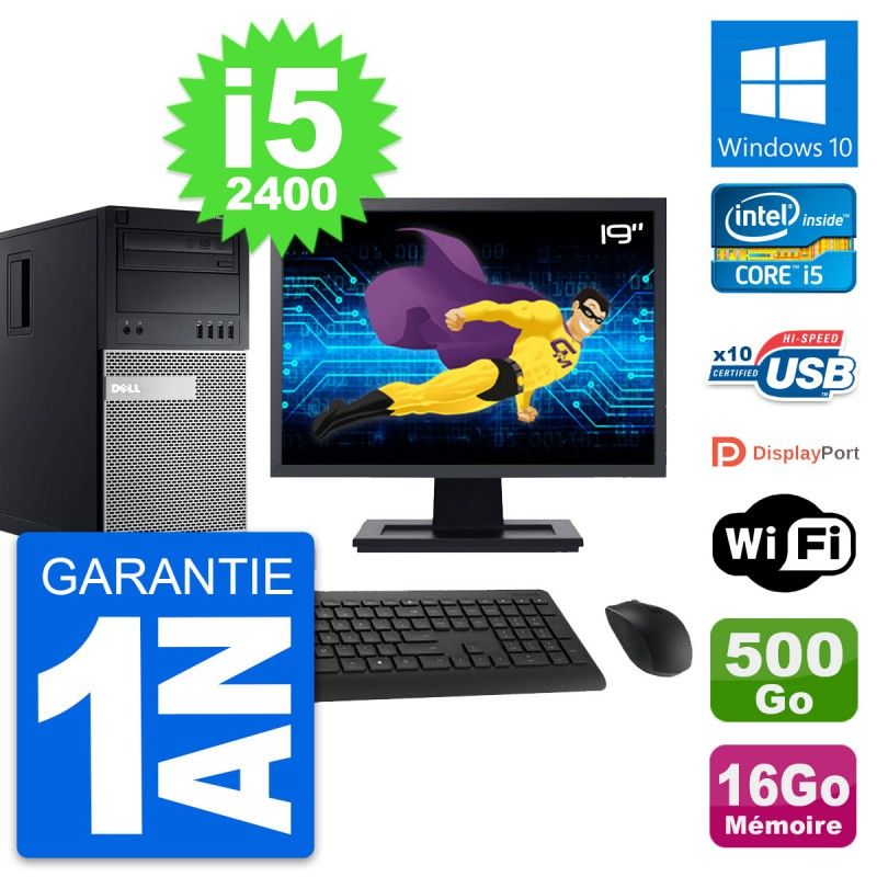 Dell OptiPlex 990 Desktop Computer, 19" Screen, Intel i5-2400, 16GB RAM, 500GB Hard Drive, Windows 10, WiFi