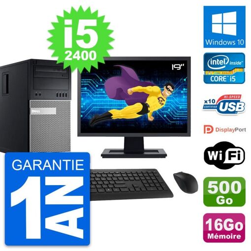 Computadora de escritorio Dell OptiPlex 990, pantalla de 19", procesador Intel i5-2400, 16 GB de RAM, disco duro de 500 GB, Windows 10, WiFi