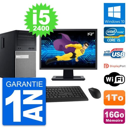 Computadora de escritorio Dell OptiPlex 990, pantalla de 19'', procesador Intel i5-2400, 16GB de RAM, disco duro de 1TB, Windows 10, WiFi