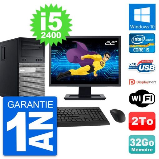 Torre Dell OptiPlex 990, pantalla de 22', procesador Intel i5-2400, 32GB de RAM, disco duro de 2TB, Windows 10, WiFi