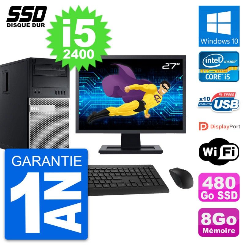 Dell OptiPlex 990 Desktop Computer - 27" Screen, i5-2400, 8GB RAM, 480GB SSD, Windows 10, WiFi