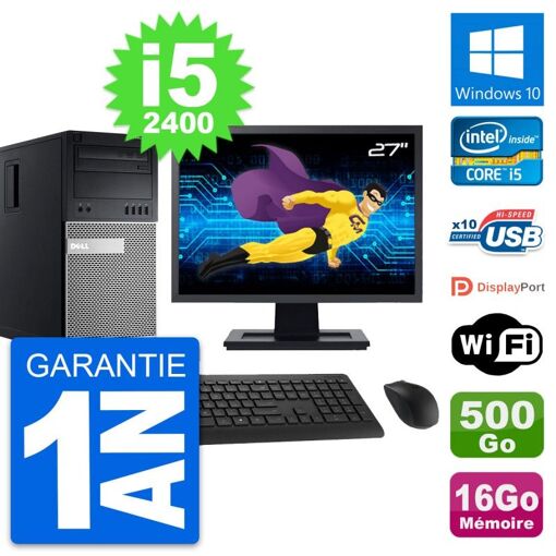 PC de escritorio Dell OptiPlex 990 - Pantalla de 27'', procesador Intel i5-2400, 16GB de RAM, 500GB HDD, Windows 10, WiFi