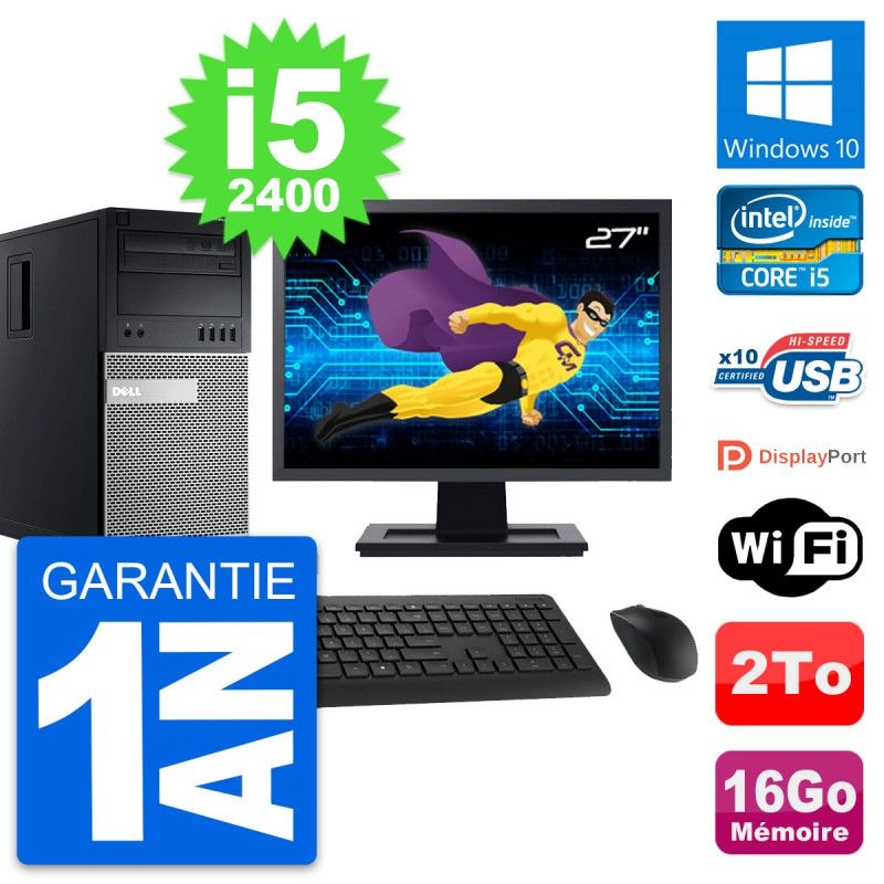 Dell OptiPlex 990 Desktop PC - 27" Screen, Intel i5-2400, 16GB RAM, 2TB Hard Drive, Windows 10, WiFi