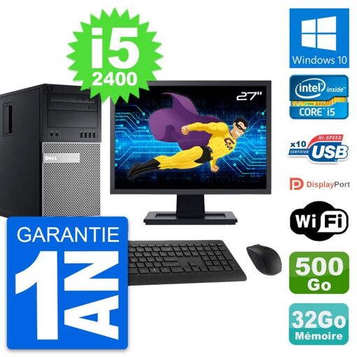 PC de escritorio Dell OptiPlex 990 - Pantalla de 27'', Procesador Intel i5-2400, 32 GB de RAM, 500 GB HDD, Windows 10, WiFi