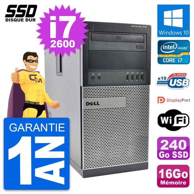 Dell OptiPlex 990 Desktop PC - Intel Core i7, 16GB RAM, 240GB SSD, Windows 10, WiFi