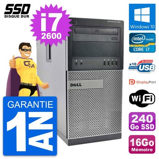 PC de escritorio Dell OptiPlex 990 - Procesador Intel Core i7, 16 GB de RAM, 240 GB SSD, Windows 10, WiFi