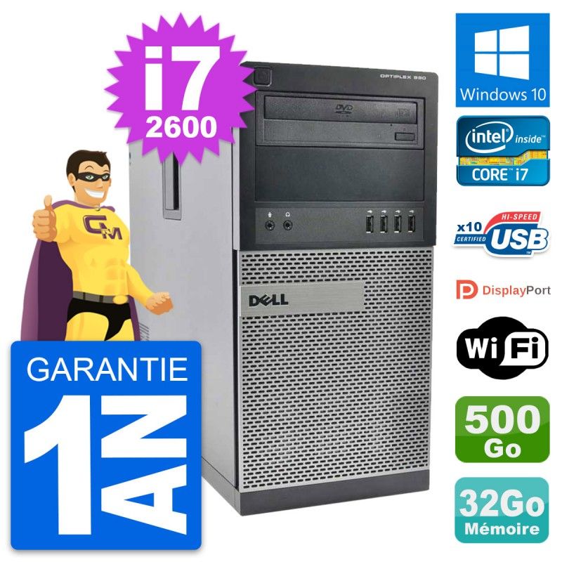 Dell OptiPlex 990 Desktop PC - Intel i7-2600, 32GB RAM, 500GB Hard Drive, Windows 10, WiFi