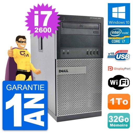 PC de escritorio Dell OptiPlex 990 - Intel i7-2600, 32GB de RAM, 1TB HDD, Windows 10, WiFi