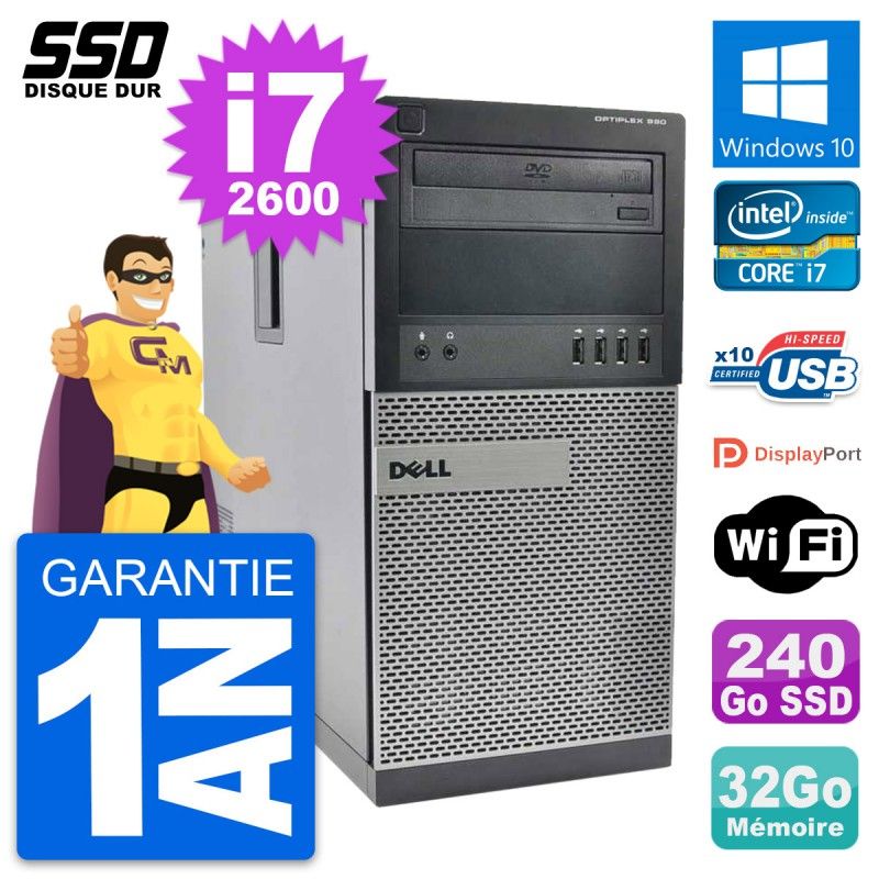 Dell OptiPlex 990 Desktop PC - Intel Core i7-2600, 32GB RAM, 240GB SSD, Windows 10, WiFi