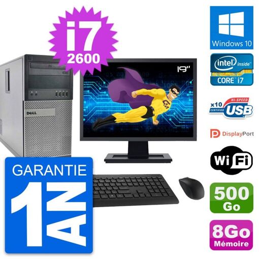 Computadora de escritorio Dell OptiPlex 990, pantalla de 19", procesador Intel i7-2600, 8 GB de RAM, disco duro de 500 GB, Windows 10, WiFi