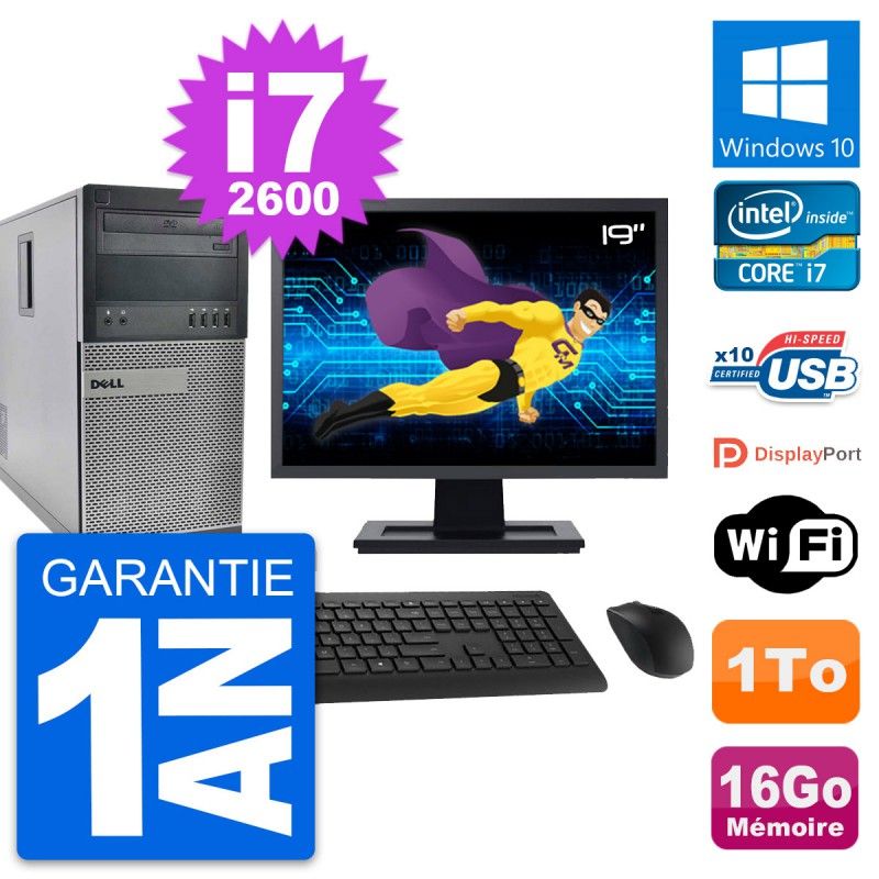 Dell OptiPlex 990 Desktop PC - 19" Screen, Intel i7-2600, 16GB RAM, 1TB HDD, Windows 10, WiFi