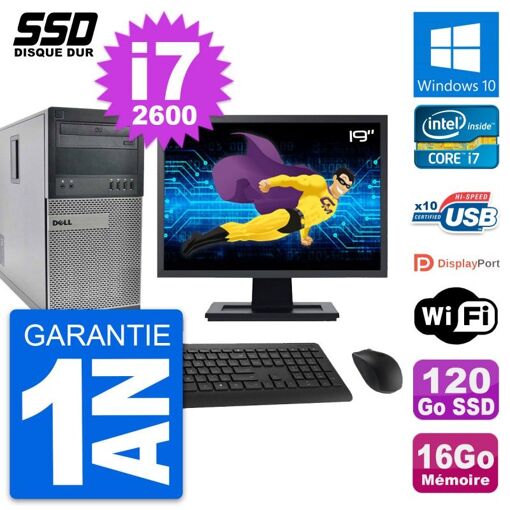 Computadora de escritorio Dell OptiPlex 990, pantalla de 19', procesador Intel Core i7-2600, 16GB de RAM, 120GB SSD, Windows 10, WiFi