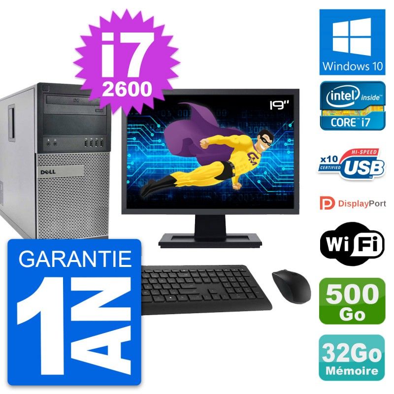 Dell OptiPlex 990 Desktop Computer, 19-inch Screen, Intel i7-2600, 32GB RAM, 500GB HDD, Windows 10, WiFi