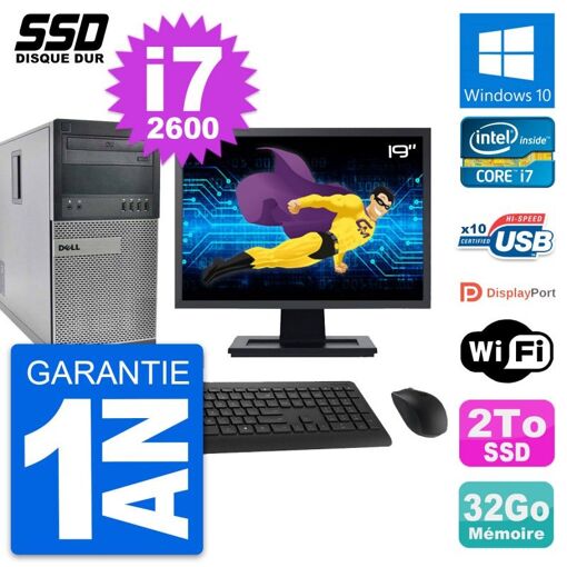 PC de escritorio Dell OptiPlex 990 - Pantalla de 19', Intel Core i7-2600, 32GB de RAM, 2TB SSD, Windows 10, WiFi