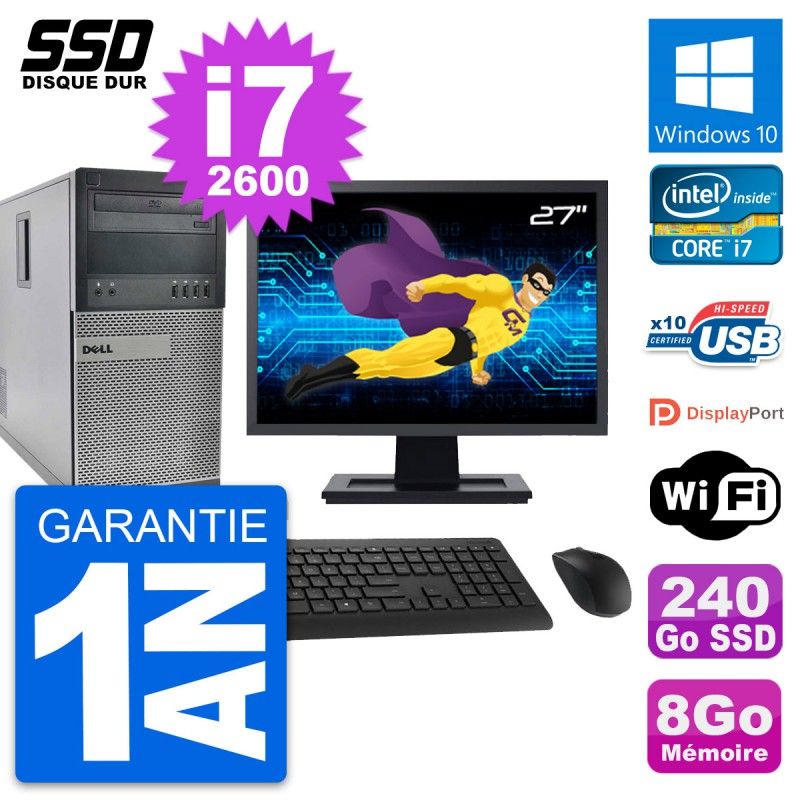 Dell OptiPlex 990 Desktop PC - 27" Screen, i7-2600, 8GB RAM, 240GB SSD, Windows 10, WiFi