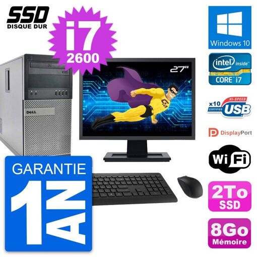 Dell OptiPlex 990 Desktop Computer - 27" Screen, Core i7-2600, 8GB RAM, 2TB SSD, Windows 10, Wi-Fi