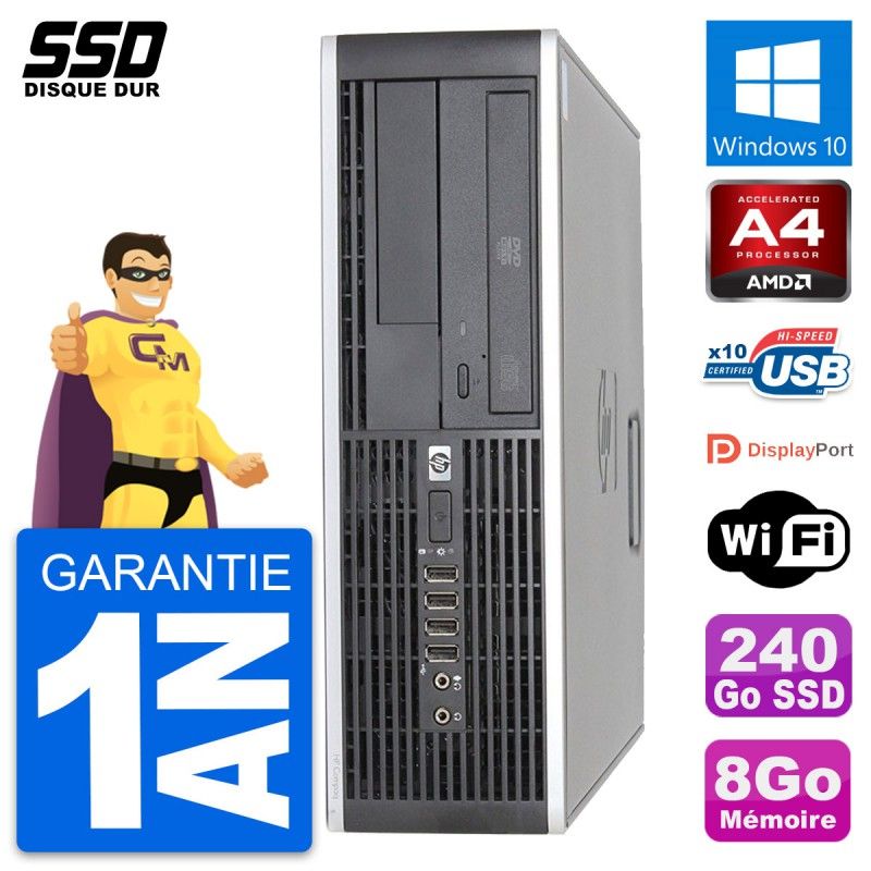 HP 6305 Pro SFF PC - AMD A4-5300B, 8GB RAM, 240GB SSD, Windows 10, WiFi
