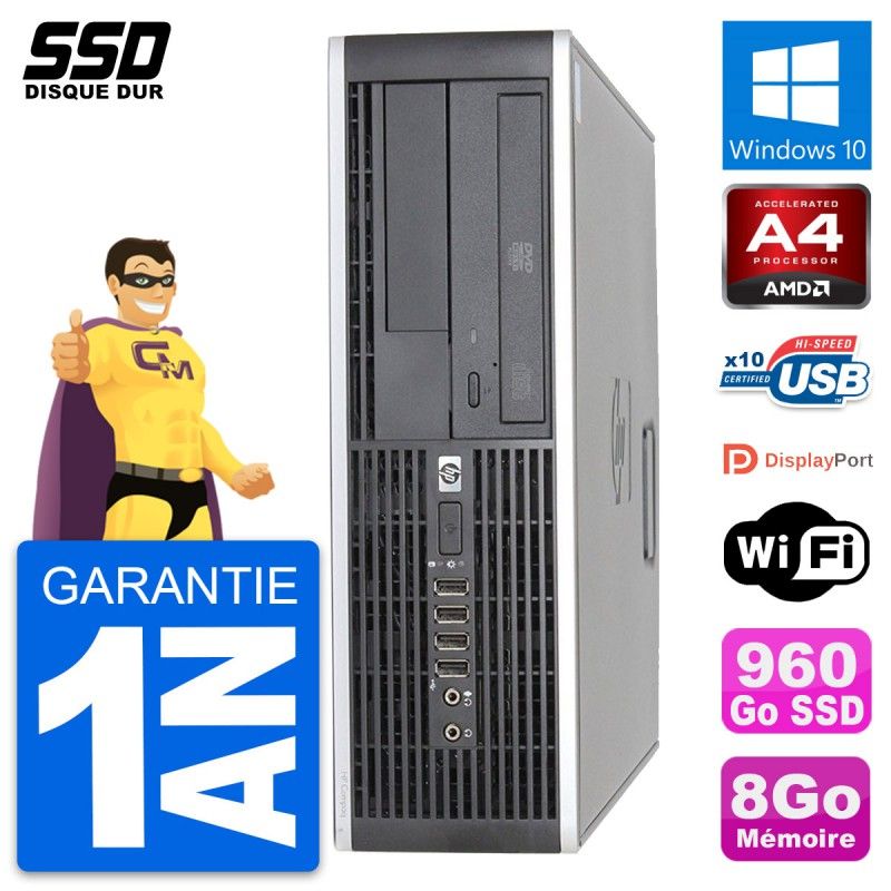 HP 6305 Pro SFF Desktop - AMD A4-5300B, 8GB RAM, 960GB SSD, Windows 10, WiFi