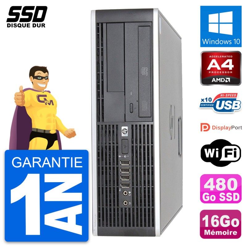 HP 6305 Pro SFF Desktop PC - AMD A4-5300B, 16GB RAM, 480GB SSD, Windows 10, Wifi