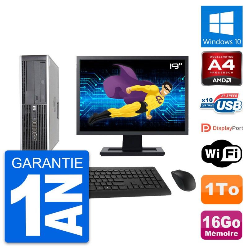 HP 6305 Pro SFF Computer - 19" Screen, AMD A4-5300B, 16GB RAM, 1TB Storage, Windows 10, WiFi