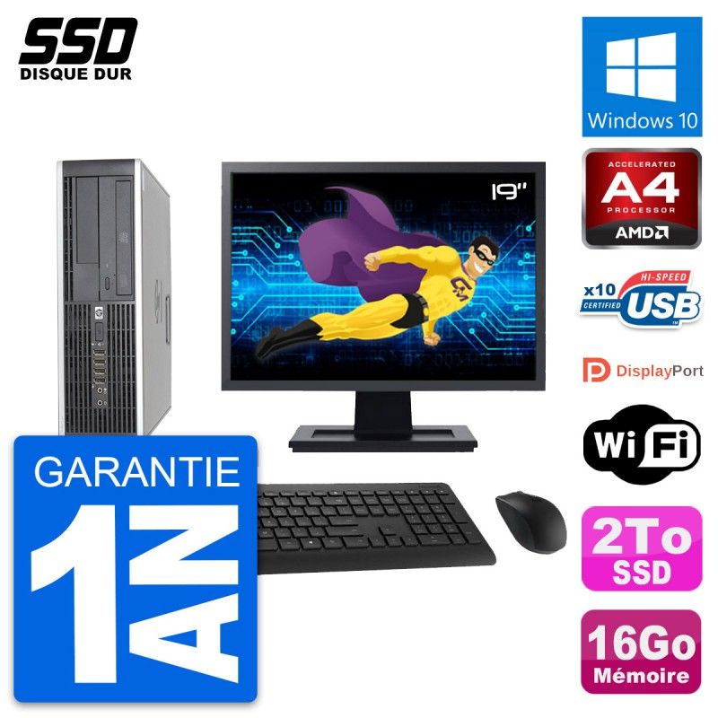 HP 6305 Pro SFF Desktop PC - 19" Screen, AMD A4-5300B, 16GB RAM, 2TB SSD, Windows 10, WiFi