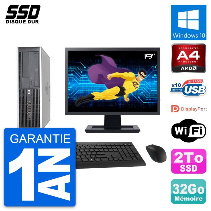 HP 6305 Pro SFF Desktop Computer, 19" Screen, AMD A4-5300B, 32GB RAM, 2TB SSD, Windows 10, WiFi