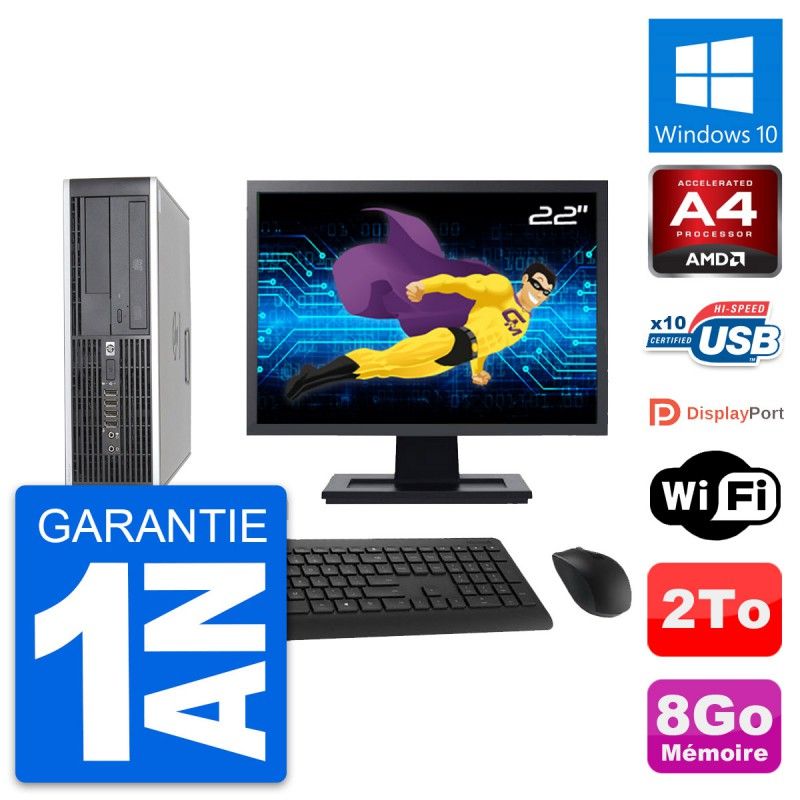 HP 6305 Pro SFF Desktop PC - 22" Screen, AMD A4-5300B, 8GB RAM, 2TB HDD, Windows 10, WiFi