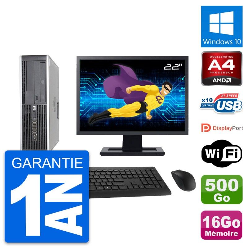 HP 6305 Pro SFF Desktop PC - 22" Screen, AMD A4-5300B, 16GB RAM, 500GB HDD, Windows 10, WiFi