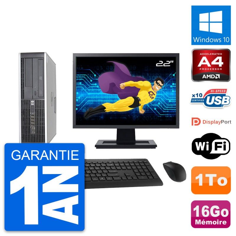 HP 6305 Pro SFF Computer - 22" Screen, AMD A4-5300B, 16GB RAM, 1TB HDD, Windows 10, WiFi