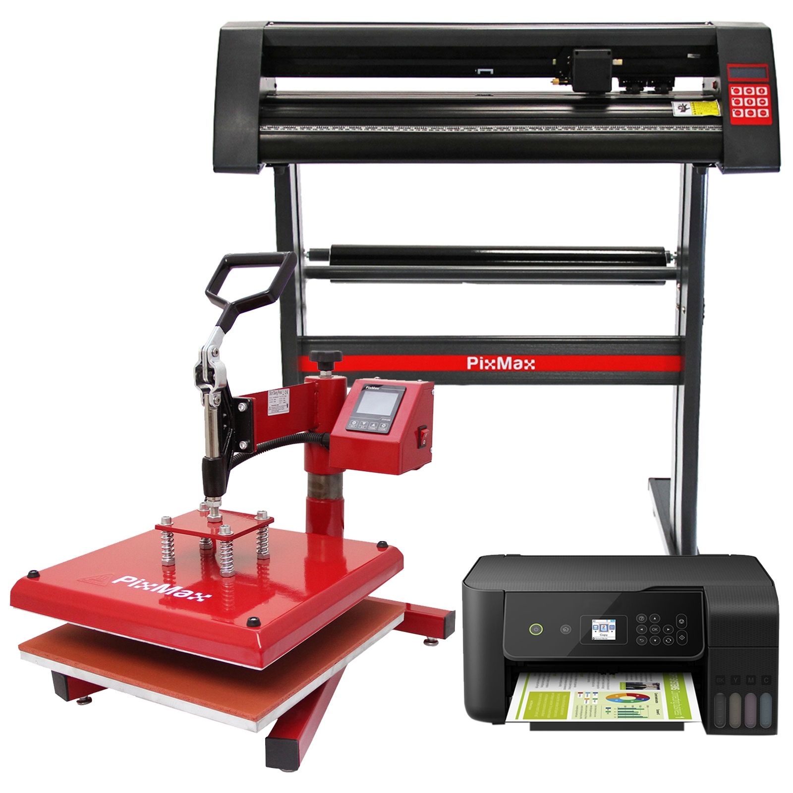 PixMax Prensa de Calor Swing 38cm, Cortador y Impresora de Vinilo