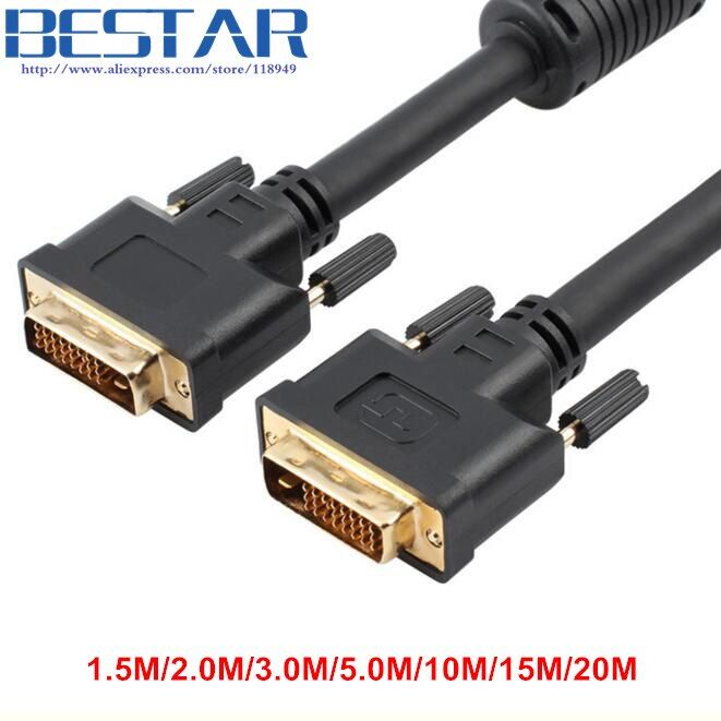 Nipseyteko Black Video Cable, 1.5M-20M, Male to Male with Screws, DVI24+1, for Computer Monitor and Projector (Black)