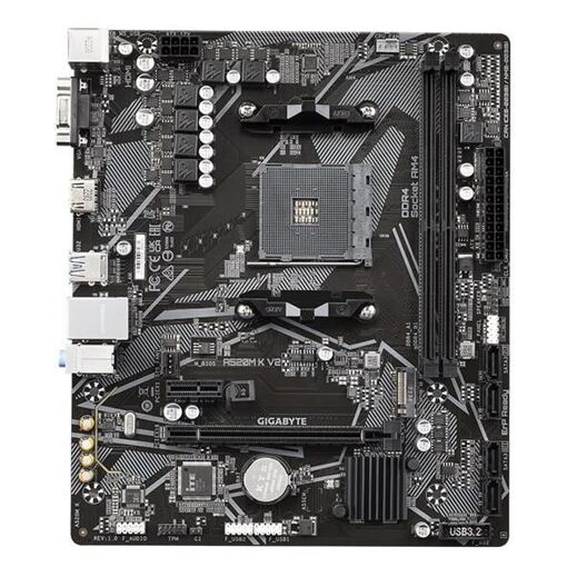 Gigabyte A520M K V2 - Tarjeta madre microATX con zócalo AM4, chipset AMD A520, USB 3.2 Gen 1, LAN Gigabit, gráficos integrados, audio HD (8 canales)