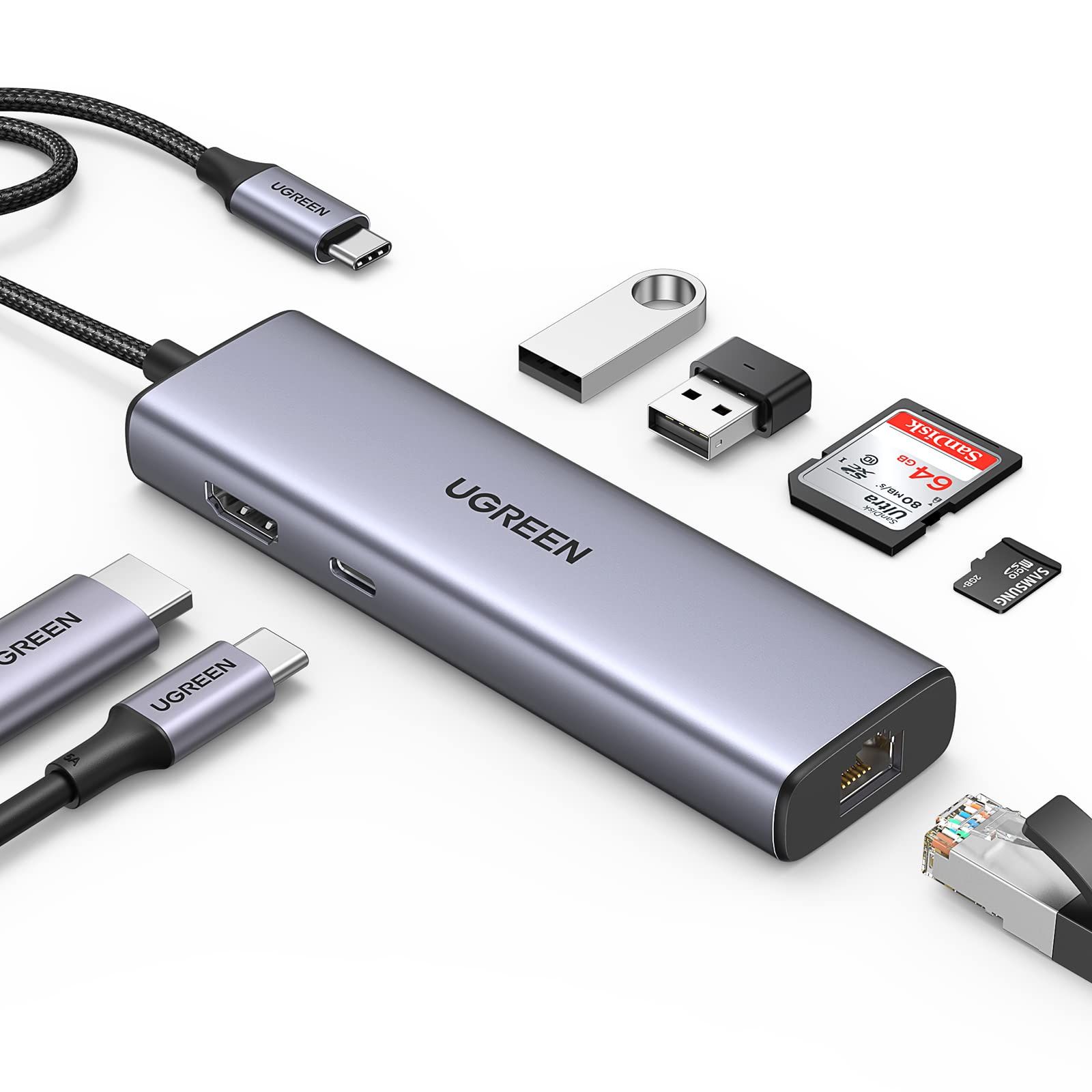 UGreen Adapter Hub (USB-C to 2x USB 3.0, HDMI, RJ45, SD/TF)