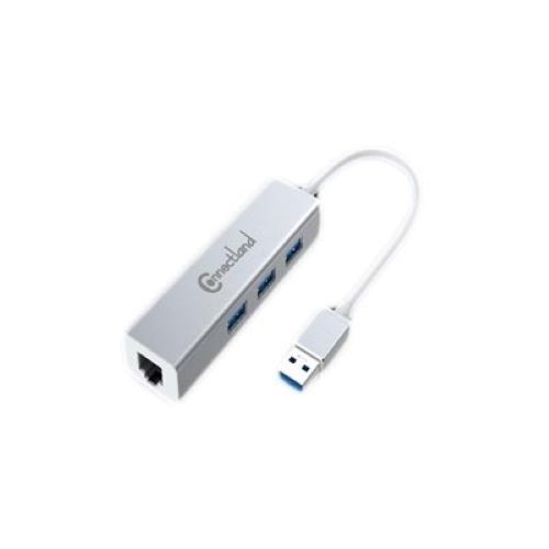 Adaptateur USB3 vers Ethernet Connectland 10/100/1000 Mbps + 3 Ports HUB (Aluminium)