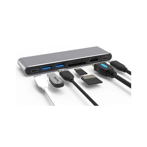 Adaptateur Connectland USB-C 7 en 1 (2 ports USB 3.0 + HDMI 4K + lecteurs de cartes SD/TF + Type-C PD et Thunderbolt 3)