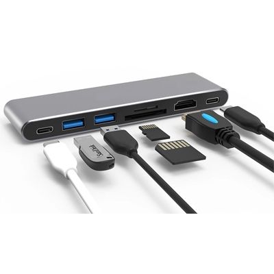 Adaptateur Connectland USB-C 7 en 1 (2 ports USB 3.0 + HDMI 4K + lecteurs de cartes SD/TF + Type-C PD et Thunderbolt 3)