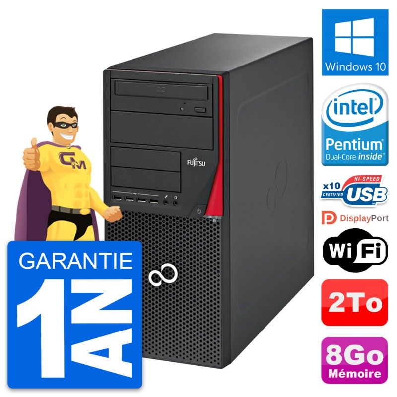 Torre Fujitsu Esprimo P720 - Procesador Intel Pentium Dual-Core G3220, 8GB de RAM, 2TB HDD, Windows 10, WiFi