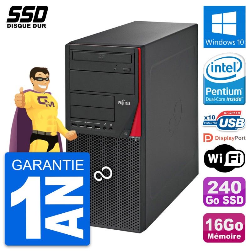 Tour Fujitsu Esprimo P720 - Processeur Intel Pentium Dual-Core G3220, 16 Go de RAM, 240 Go SSD, Windows 10, Wifi