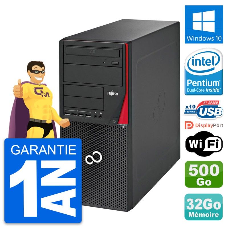 Ordinateur de bureau Fujitsu Esprimo P720 - Processeur Intel Pentium G3220, 32 Go de RAM, 500 Go SSD, Windows 10, Wi-Fi