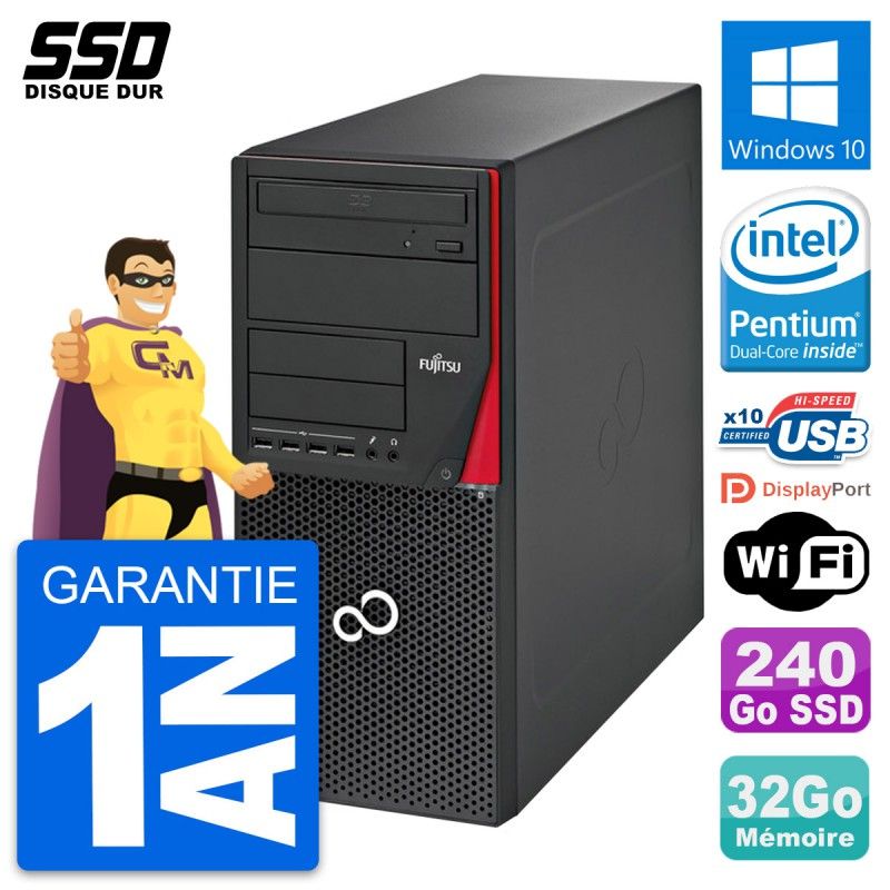 Ordinateur de bureau Fujitsu Esprimo P720 - Processeur Intel G3220, 32 Go de RAM, 240 Go SSD, Windows 10, WiFi