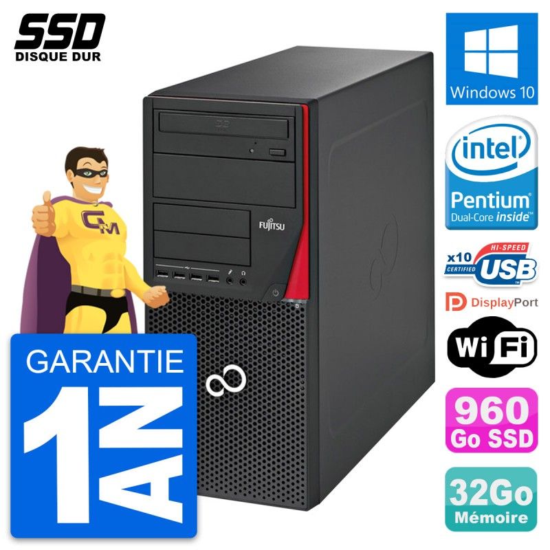 Ordinateur de bureau Fujitsu Esprimo P720 - Processeur Intel Pentium G3220, 32 Go de RAM, 960 Go SSD, Windows 10, Wi-Fi